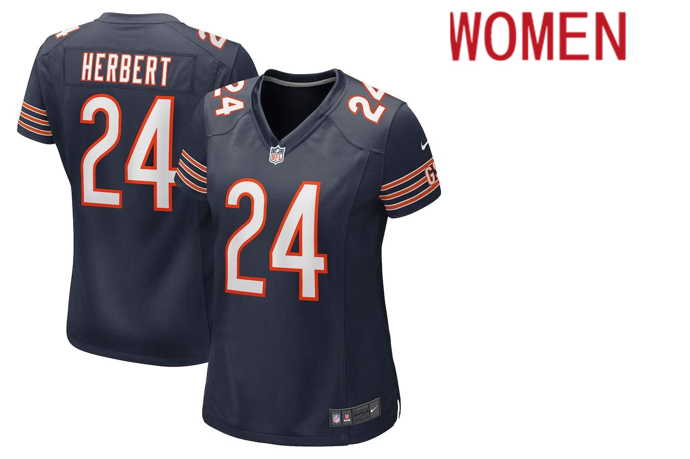 Women Chicago Bears #24 Khalil Herbert Nike Navy Game NFL Jersey->women nfl jersey->Women Jersey